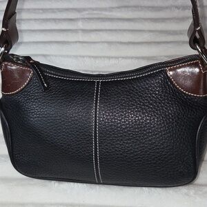 DOONEY & BOURKE - BLACK & BROWN LEATHER With SILVER Small Hobo Vintage Y2K Purse